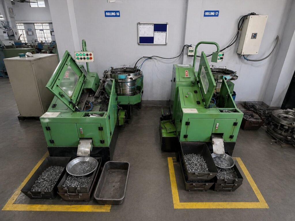 Thread rolling machines with finished screws at SRME, Mohali